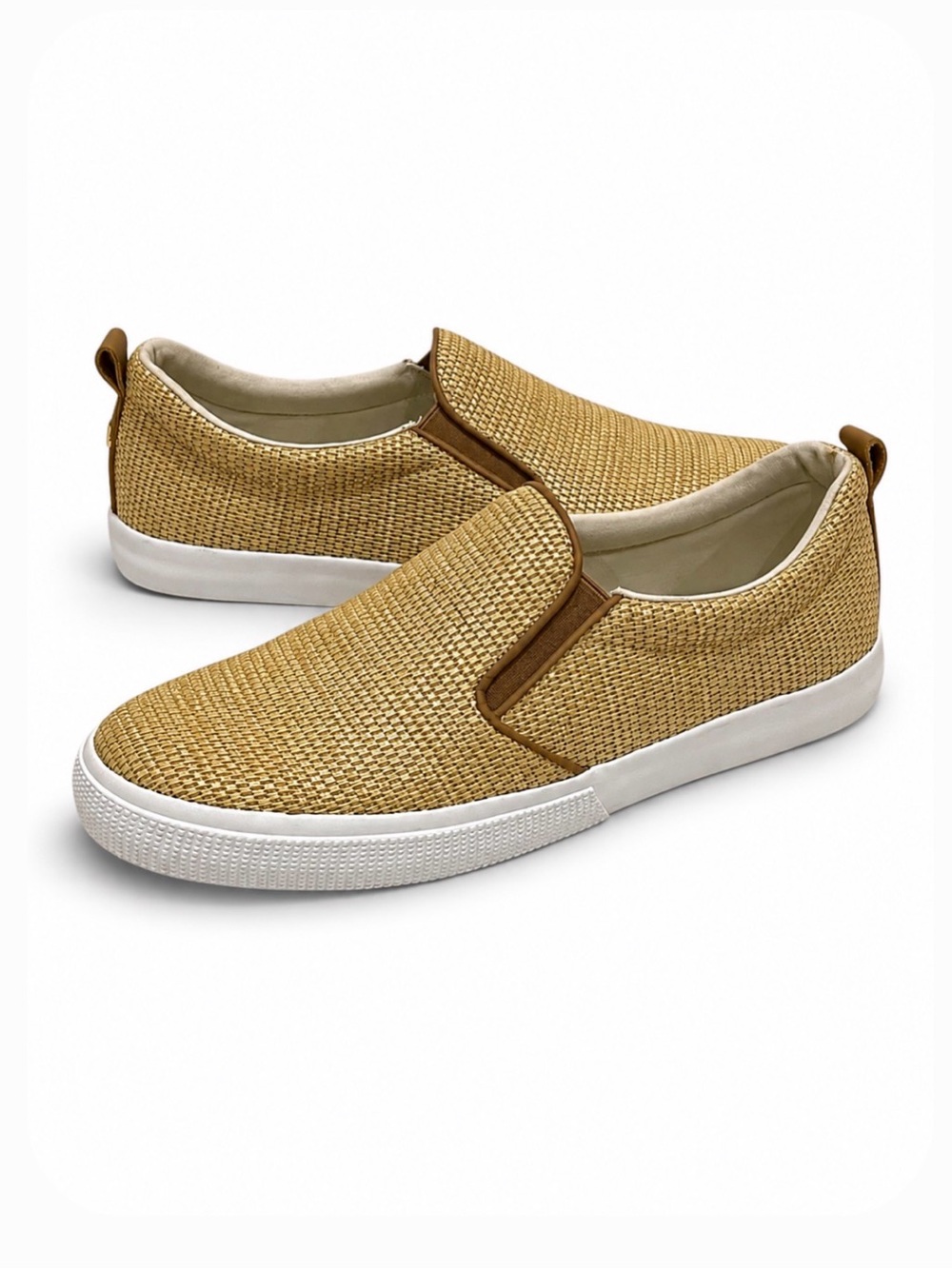 Lauren Ralph Lauren Haddley Leather-Trim Straw Sneaker in Neutral Size 9.5